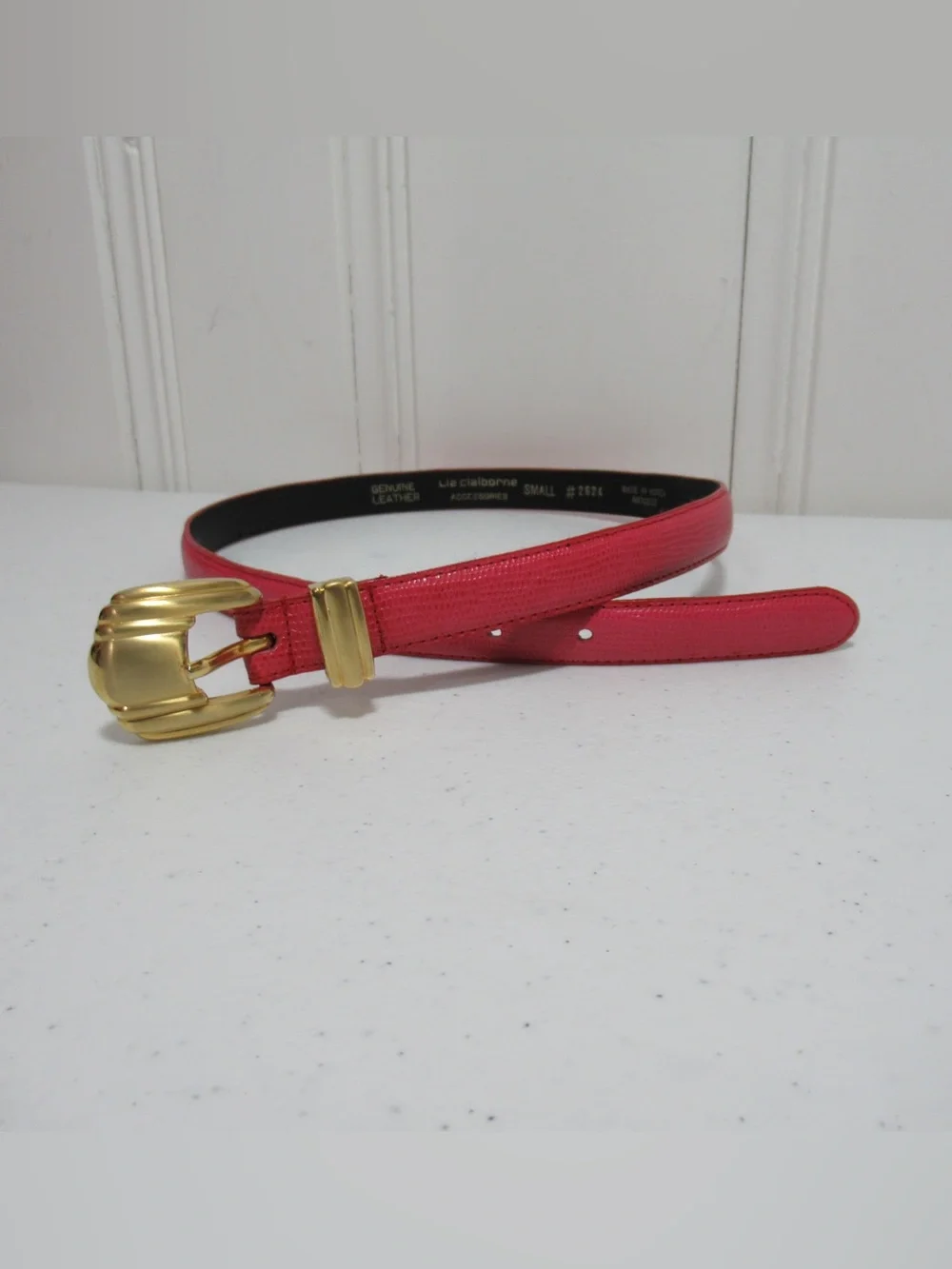 Vintage 1987 Liz Claiborne Croc Embossed Pink Leather Belt Size Small
